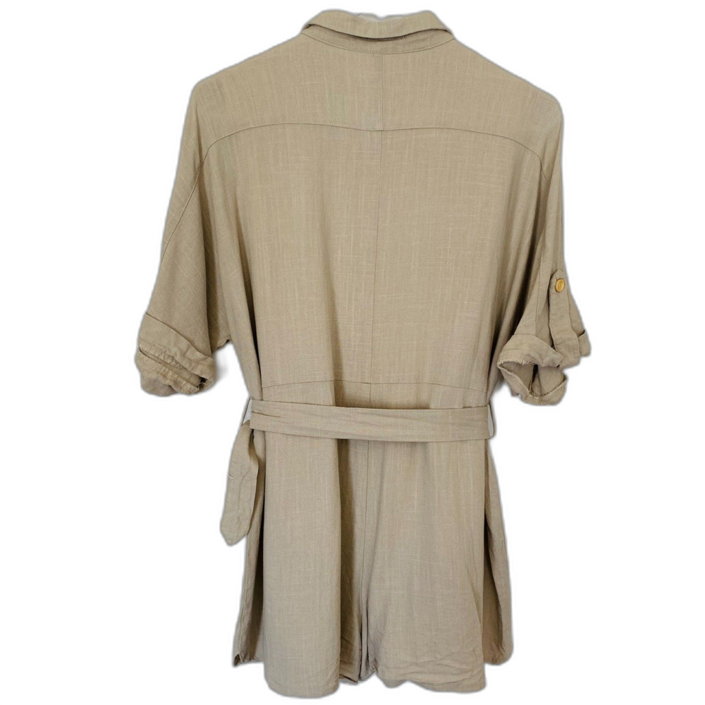MABLE Tan Linen Blend Pocket Belted Summer Vacation Cruise Beach Romper Size M - Picture 7 of 10